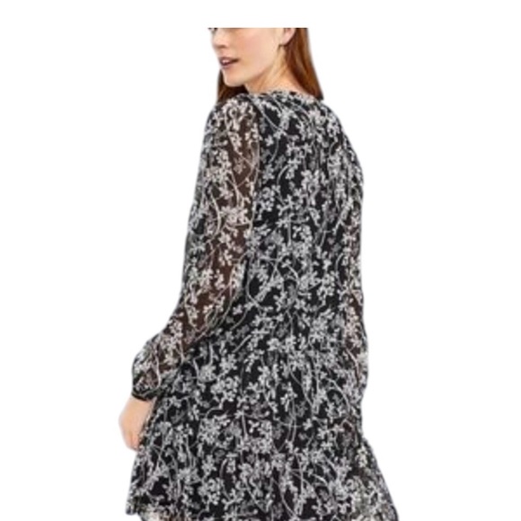 LOFT Black and White Floral Long Sleeve Dress - Picture 3 of 8